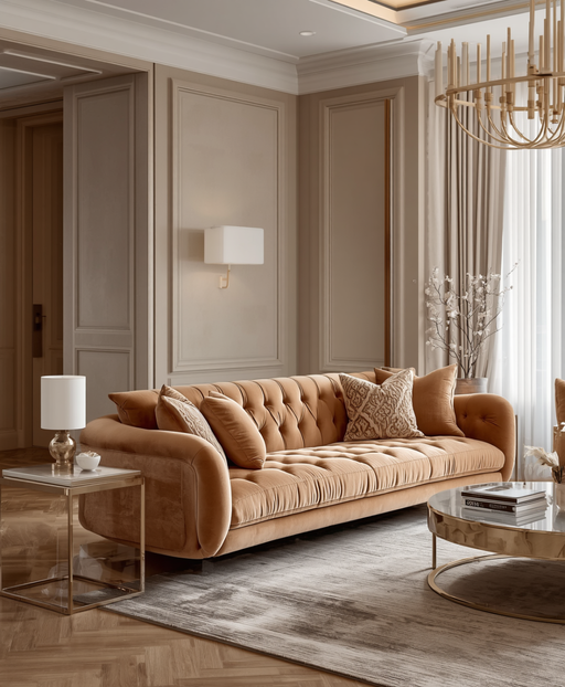 A refined neutral bedroom interior